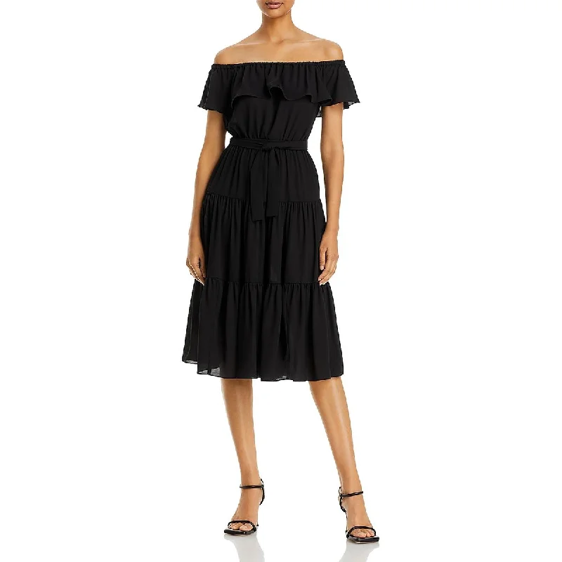 playful dressMICHAEL Michael Kors Womens Ruffled Belted Midi Dress