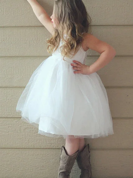 Daily Deals Flower Girl Dresses Knee-length Lace Ivory Ribbons Belt Tulle JKF011
