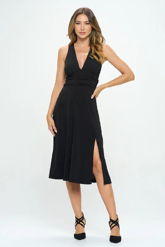 cocktail dressRENEE C Ruched Waist Sleeveless Slit Dress