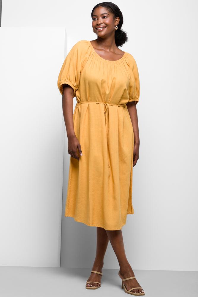 Super Sale chic wrap dressBelted Bardot Dress Yellow