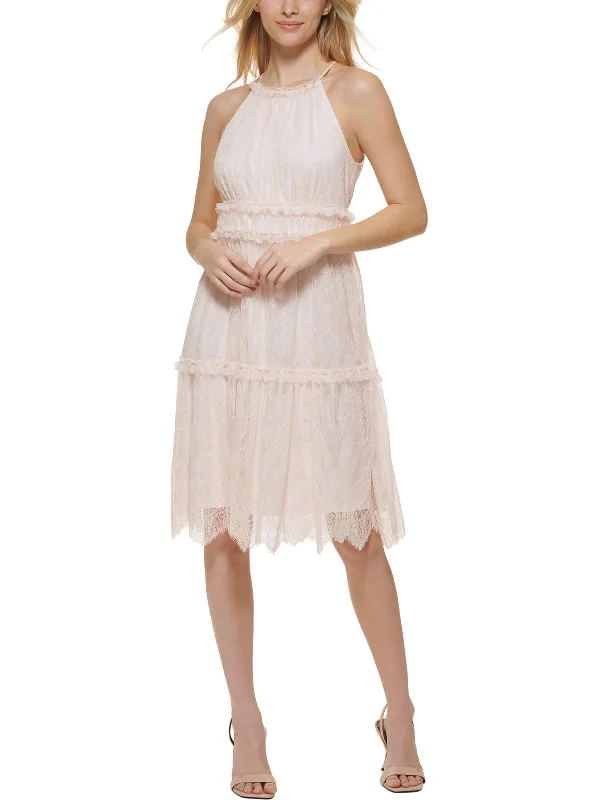 Big Discounts ruffle dressWomens Lace Knee-Length Halter Dress