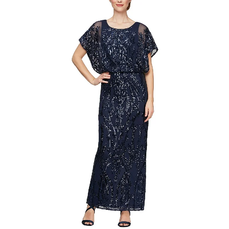 midi dressAlex Evenings Womens Sequined Flutter Sleeve Evening Dress