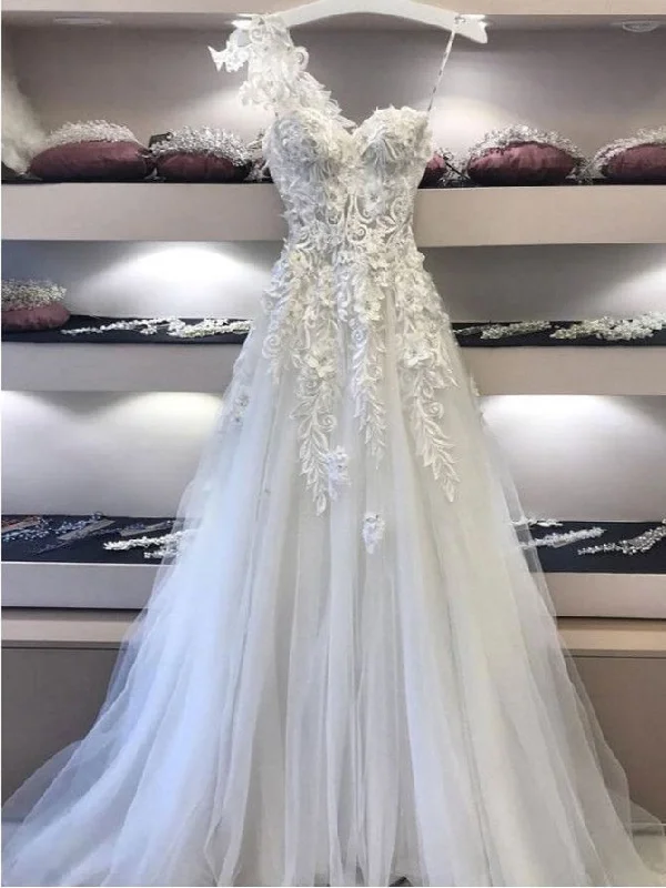 Price Slash One Shoulder Prom Dresses A-line Lace Appliques Long Tulle Chic Prom Dress JKL1242 Price Slash One Shoulder Prom Dresses A-line Lace Appliques Long Tulle Chic Prom Dress JKL1242