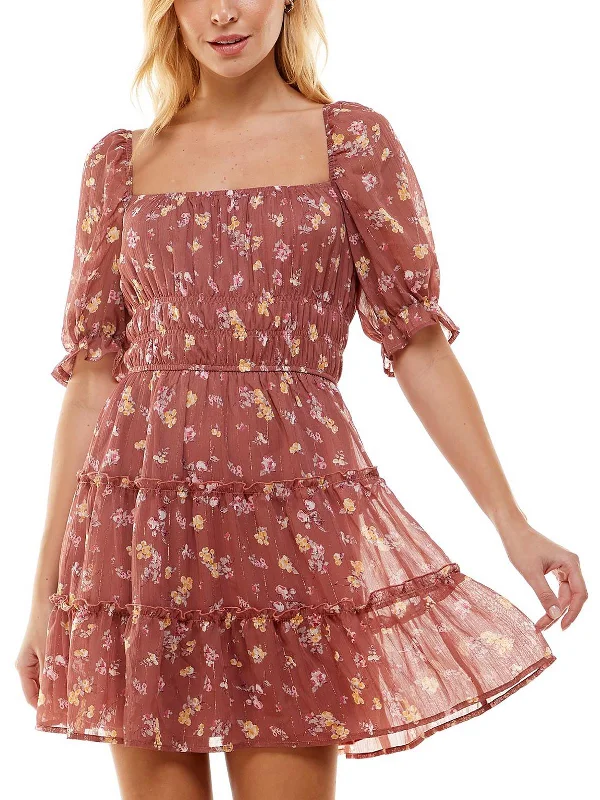 casual day dressWomens Floral Mini Fit & Flare Dress