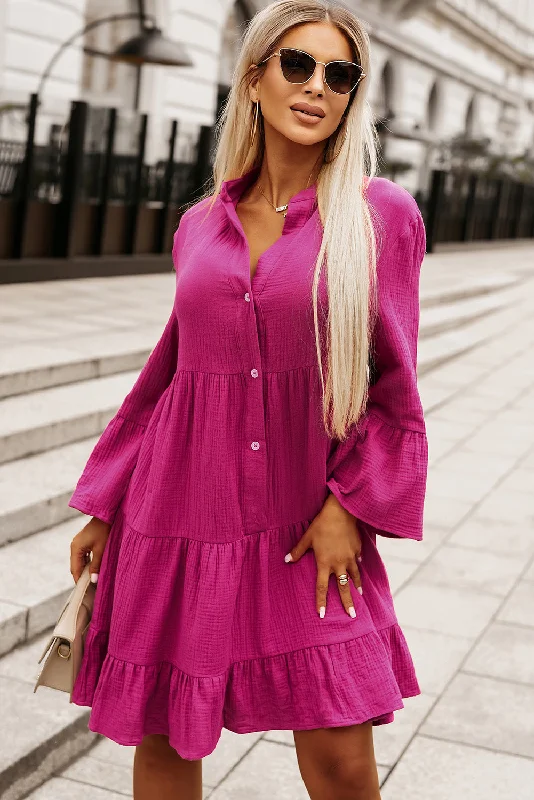 velvet dressButtoned Flare Sleeve Tiered Dress