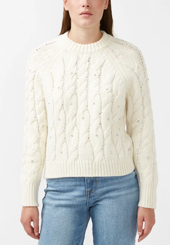 Fantastic Deals workout-ready hoodieMagari Women's Long Sleeve Crewneck Cable Sweater in Ivory - SW0030H Fantastic Deals workout-ready hoodieMagari Women's Long Sleeve Crewneck Cable Sweater in Ivory - SW0030H