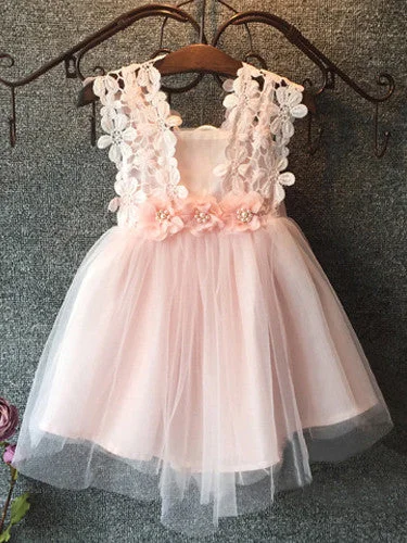 Midnight Sale Flower Girl Dresses Short Hand-Made Flower Scoop Tulle JKF002