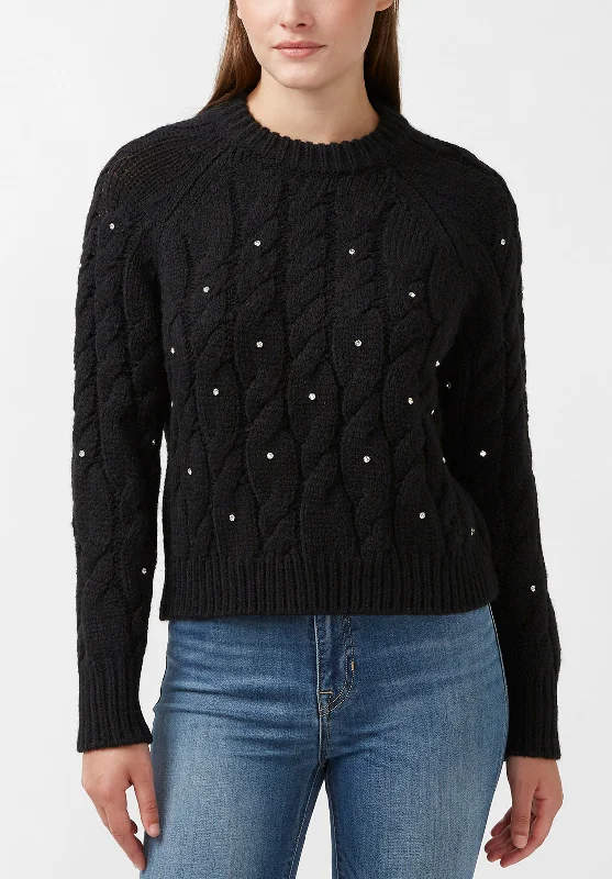 Best Deals long-sleeve athletic hoodieMagari Women's Long Sleeve Crewneck Cable Sweater in Black - SW0030H