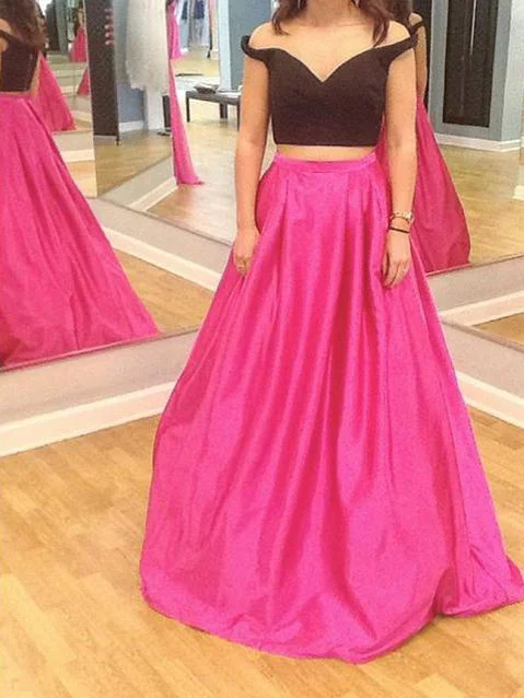 Customer Appreciation Sale Two Piece Prom Dresses Off-the-shoulder Aline Long Simple Cheap Prom Dress JKL1154
