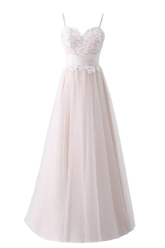 Lowest Prices Girly Spaghetti Straps Long A-line Floor Length Wedding Dresses