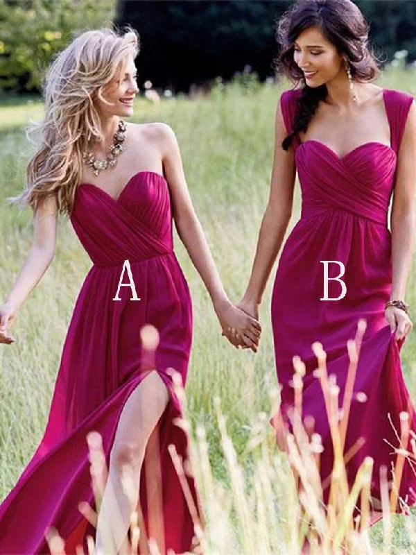 Price Break Cheap Bridesmaid Dresses Chiffon A-line Sexy Silt Fuchsia Bridesmaid Dresses JKB020