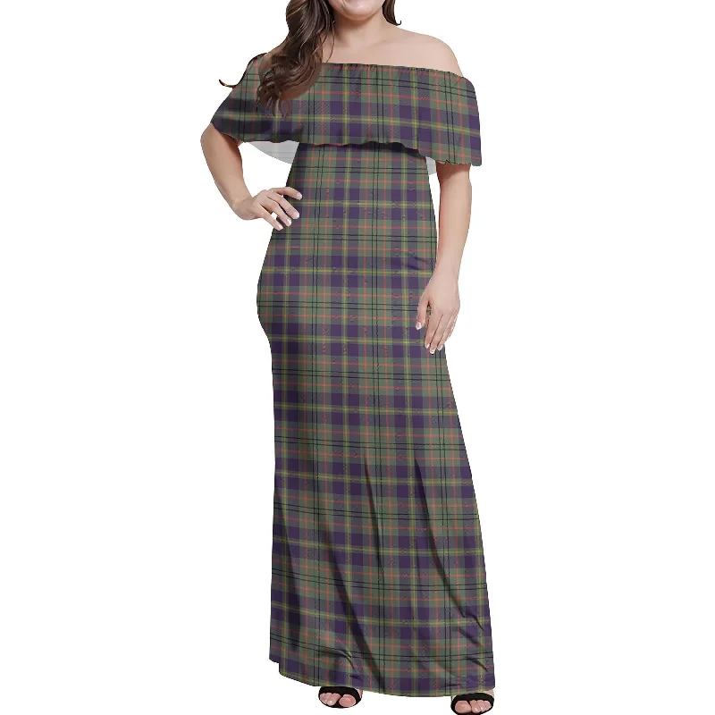 Special Discount Taylor Weathered Tartan Off Shoulder Long Dress