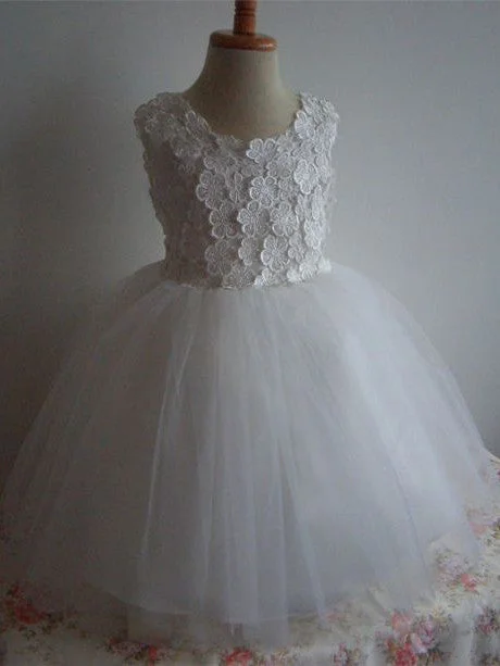 Price Break Flower Girl Dresses Ball Gown White Hand-Made Flower Bowknot JKF026