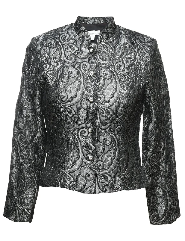 Major Savings long-sleeve winter jacketDress Barn Black & Silver Metallic Paisley Pattern Evening Jacket - M