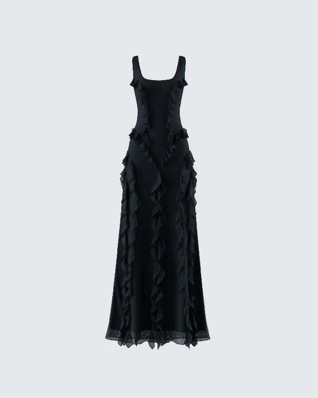 Price Slash textured dressKatelyn Black Ruffle Maxi Dress