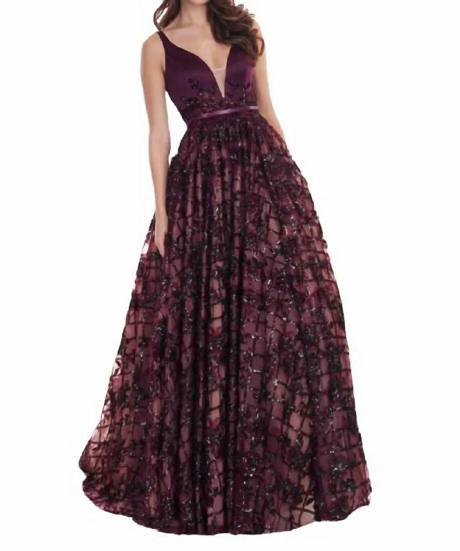 sophisticated dressSequin Tulle Ballgown In Black Cherry