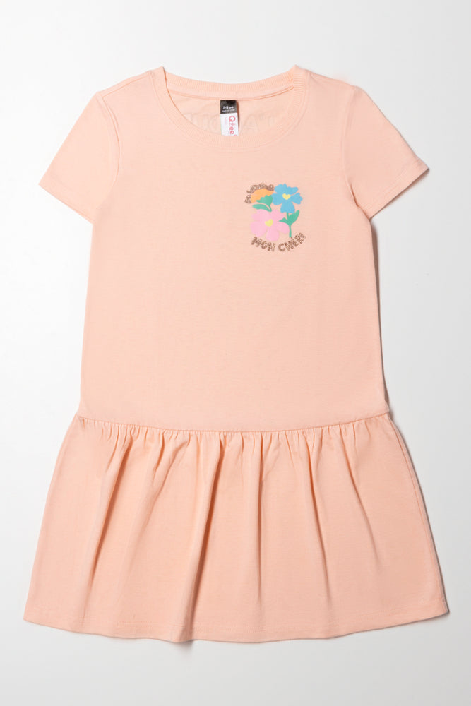 Huge Discounts pleated dressDropped Waist T-Shirt Dress Peach