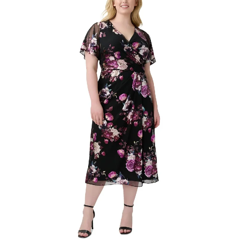 high-waisted dressAdrianna Papell Womens Foiled Floral Cocktail And Party Dress