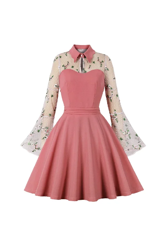 Unbeatable Prices puff sleeve dressMesh Embroidery Flare Sleeve Vintage Dress