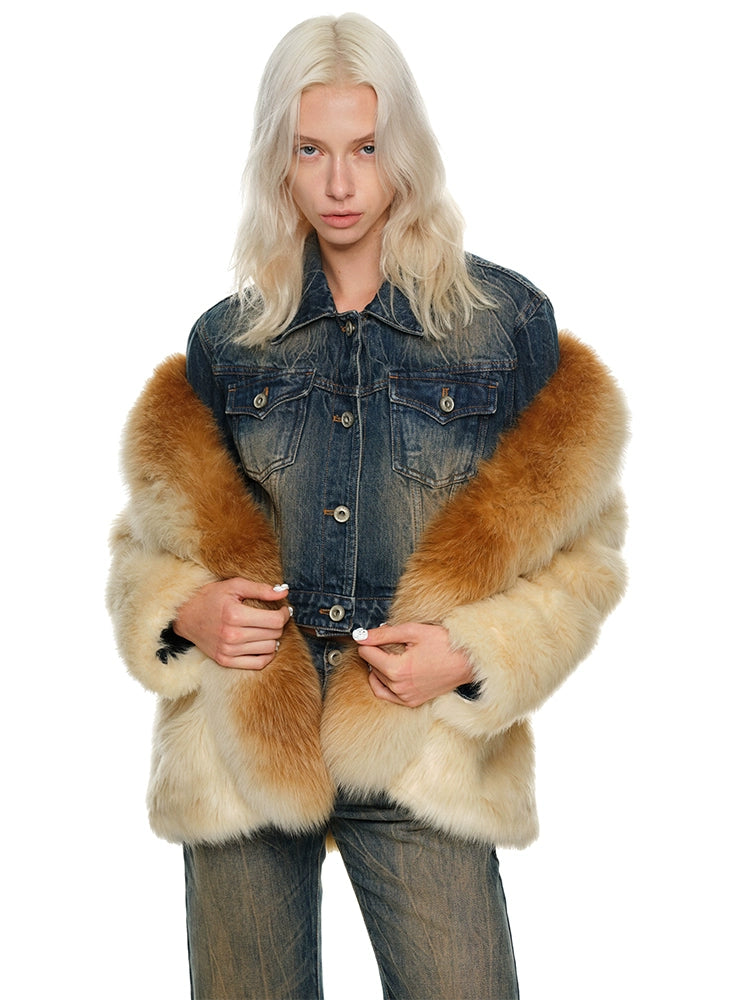 trendy coat jacketGradient Fox Fur Waist-Cinched Jacket