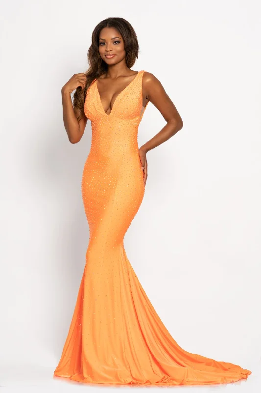 minimalistic dressJohnathan Kayne 9213 Size 14 Crystal Lycra Long Fitted Prom Dress Sherbet