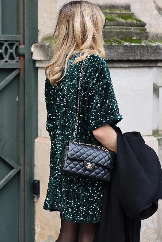Price Smash sleek midi dressSkobeloff Velvet Sequin Short Sleeve Mini Dress