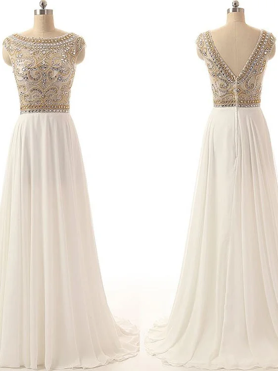 Discount Deals Sparkly Prom Dresses Bateau Short Train Chiffon Aline Prom Dress JKL1033