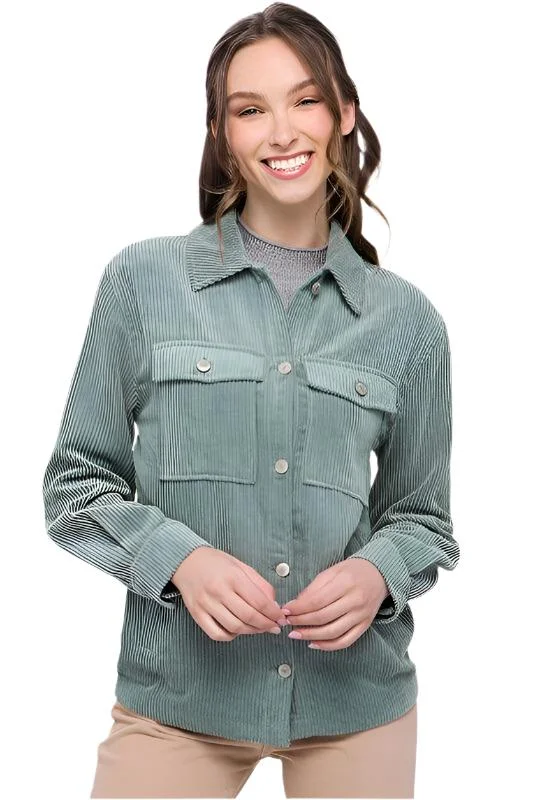 sleek jacketCorduroy Button Down Jacket With Pockets