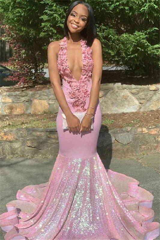 Buy Now Alluring Halter Applique Glittering Sequins Prom Dresses Ruffles Open Back Chic Mermaid Sleeveless Evening Dresses Buy Now Alluring Halter Applique Glittering Sequins Prom Dresses Ruffles Open Back Chic Mermaid Sleeveless Evening Dresses