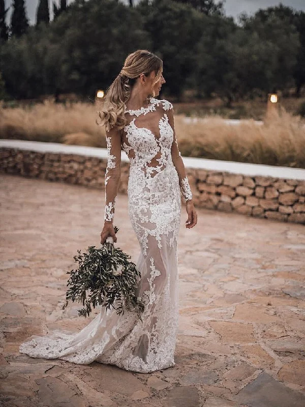 New Deals Stunning Lace Appliques See Though Mermaid/Turmpet Wedding Dress Backless Rustic Wedding with Sleeves Gowns YSQ5216 New Deals Stunning Lace Appliques See Though Mermaid/Turmpet Wedding Dress Backless Rustic Wedding with Sleeves Gowns YSQ5216