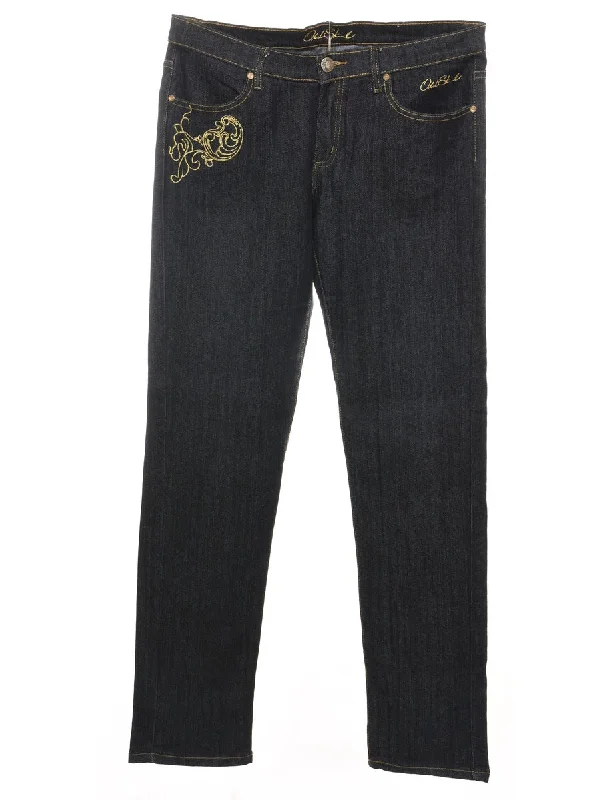 breathable jacketBlack Embroidered Y2K Style Jeans - W34 L30