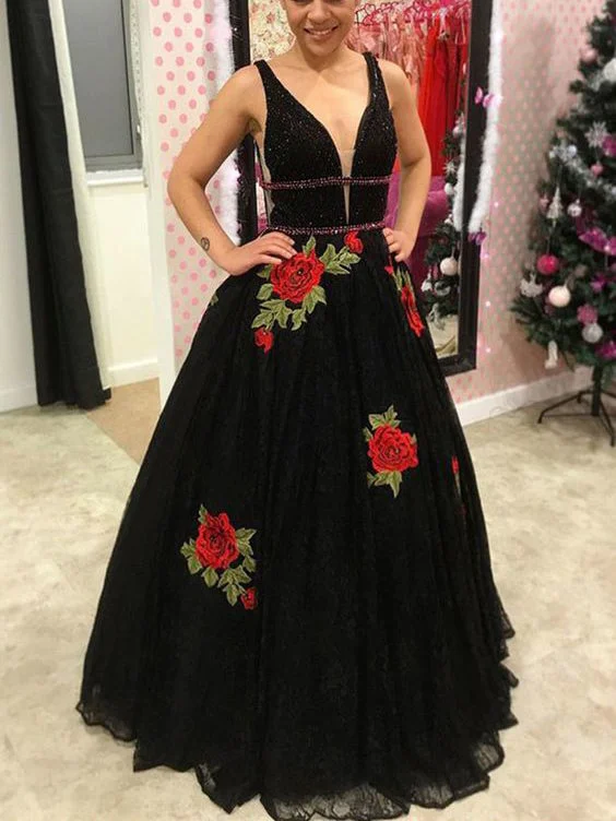 Super Sale Black Prom Dresses A line Straps Beautiful Prom Dress Sexy Evening Dress JKL1061