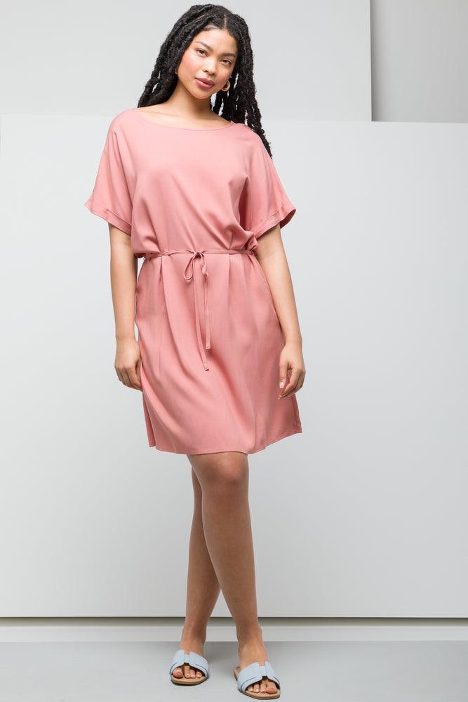 Mega Sale casual day dressBelted Boat Neck Dress Pink