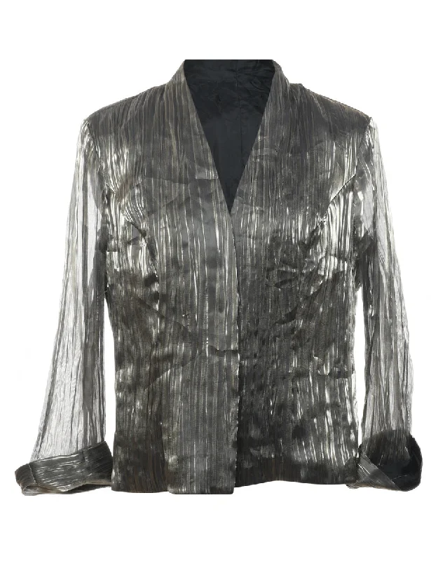 fitted jacketClassic Silver Metallic Sheer Sleeved Evening Jacket - M