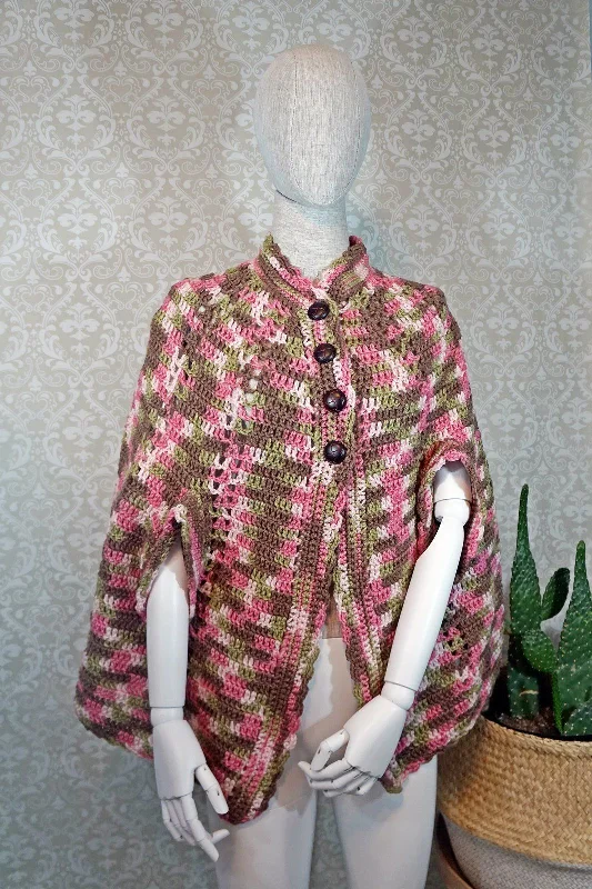 leather style jacketVintage Marled Handknit Sweater Cape