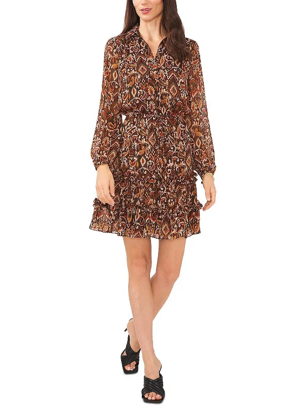 bohemian dressPetites Womens Printed Mini Fit & Flare Dress