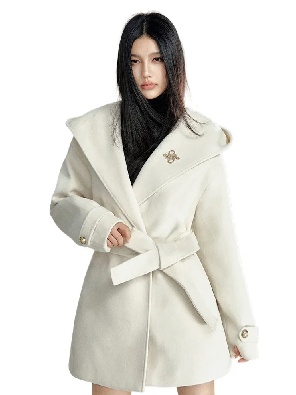 stylish trench jacketOff-white & Black Wool Hooded Single-Breasted Coat