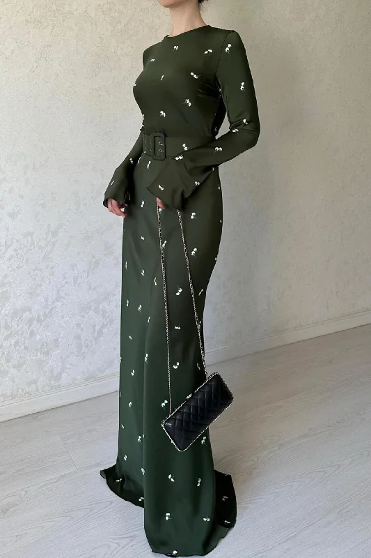 Limited Quantity casual midi dressFloral Print Belted High Waist Midi Dress