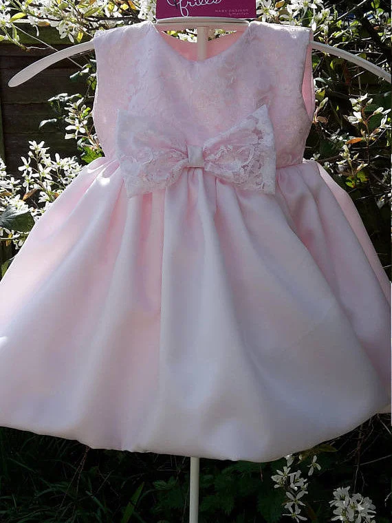 Doorbuster Deal Flower Girl Dresses Lace Pink Knee-length Bowknot Satin JKF035