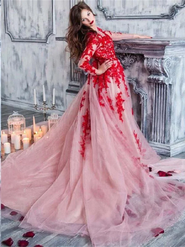 Lowest Price Long Sleeve Prom Dresses Scoop Aline Tulle Open Back Prom Dress Long Evening Dress JKL1258 Lowest Price Long Sleeve Prom Dresses Scoop Aline Tulle Open Back Prom Dress Long Evening Dress JKL1258