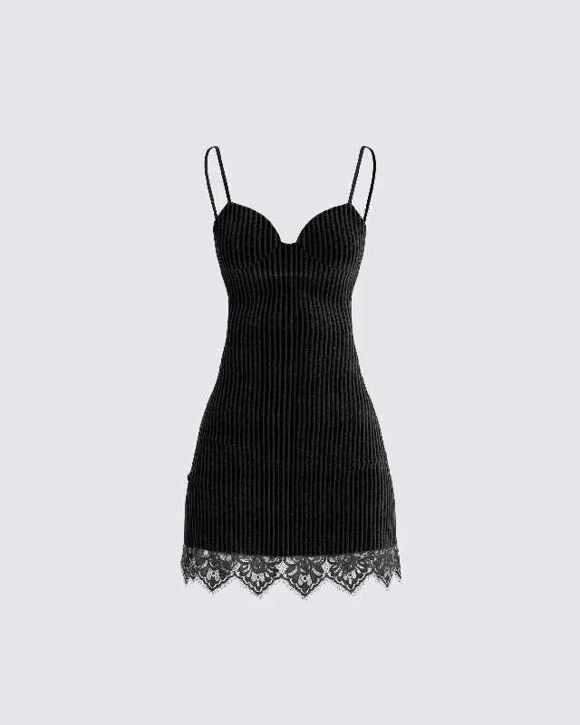 Discount Deals high-waisted dressYira Black Lace Trimmed Dress