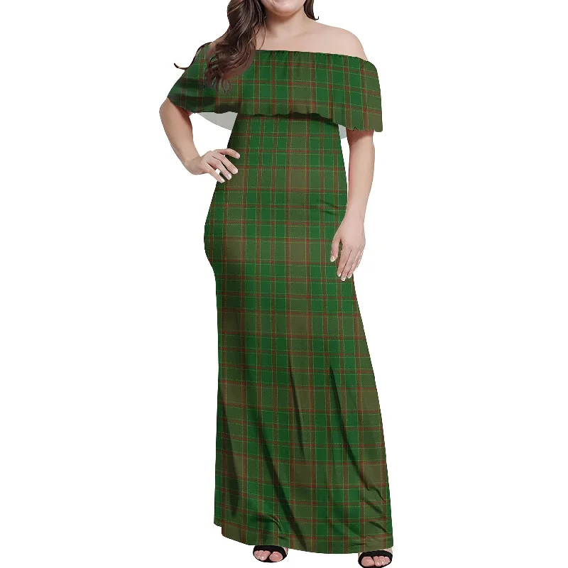 Weekend Flash Sale Terry Tartan Off Shoulder Long Dress