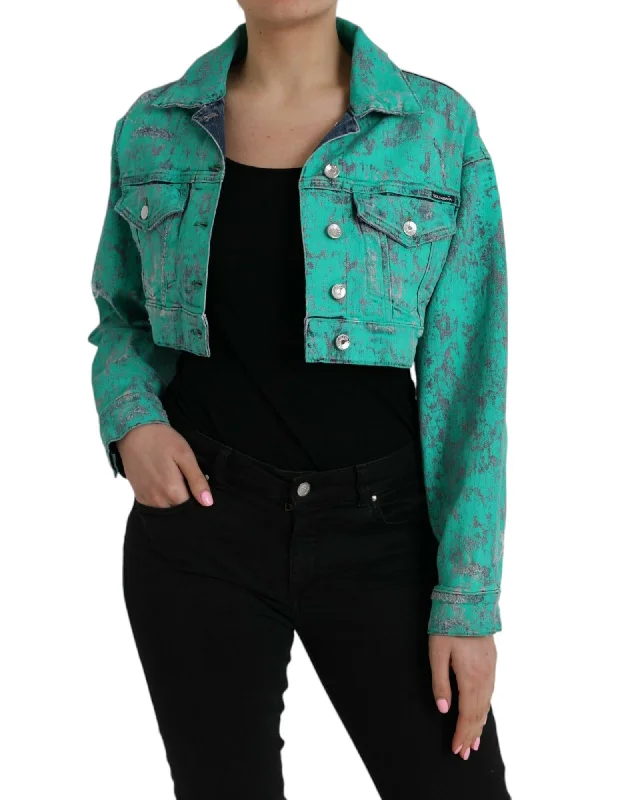Value Deals premium coatDolce & Gabbana  Women's Teal Cropped Denim Jacket
