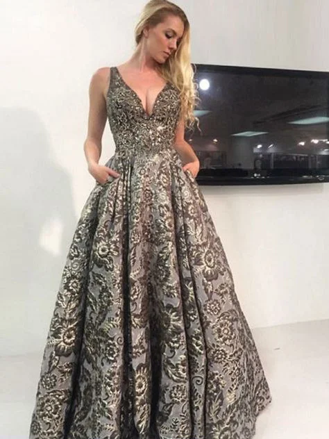 TIME-Limited Offer Sparkly Prom Dresses Floor-length V-neck Luxury Lace Prom Dress JKL1042