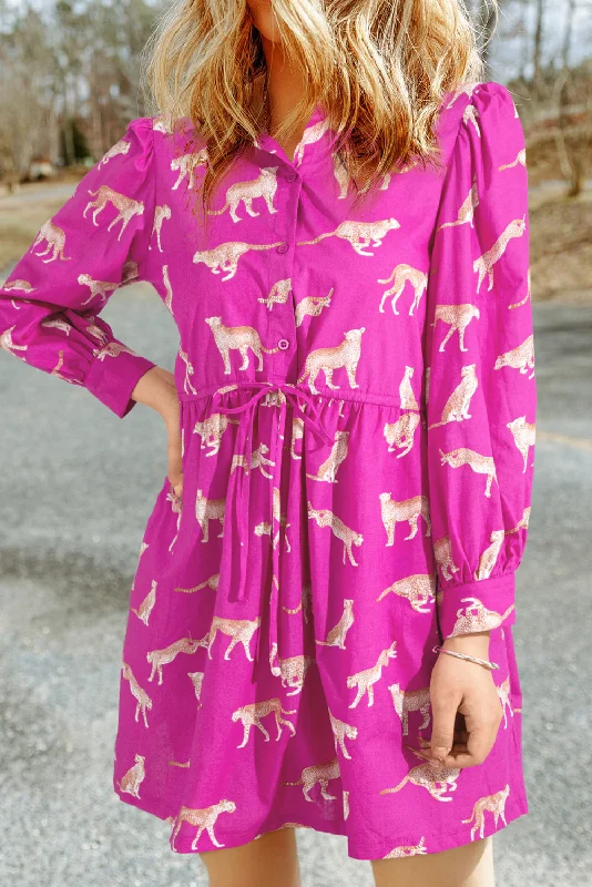 Overstock Rose Cheetah Print Drawstring Tunic Shirt Dress