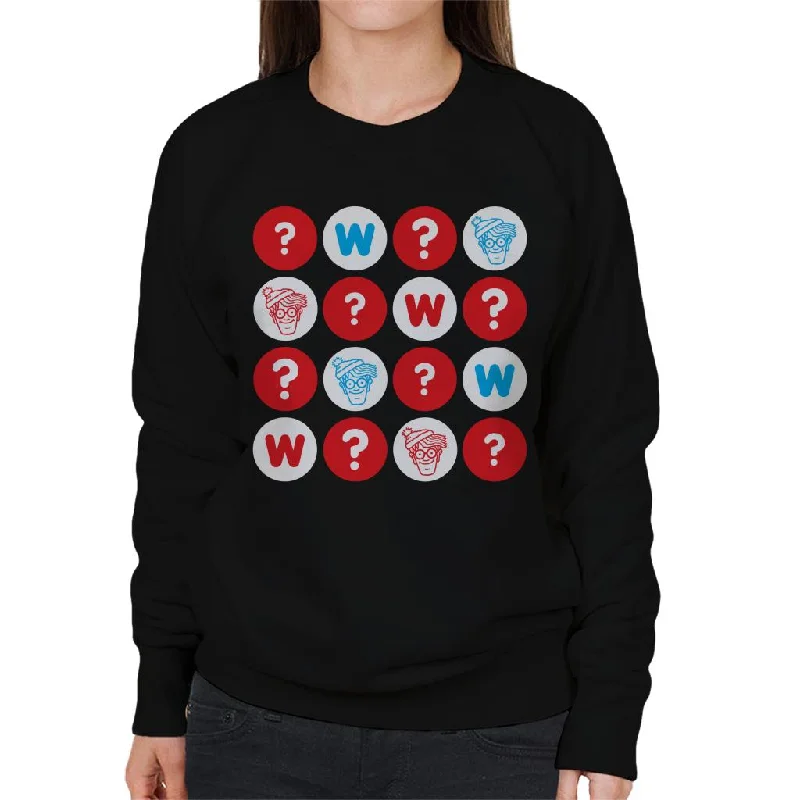 high-quality athletic sweatshirtWhere's Wally Character Heads And Question Marks Women's Sweatshirt