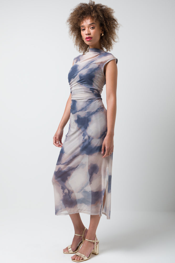 Final Markdown long-sleeve floral dressMesh Knit Bodycon Dress Light Blue