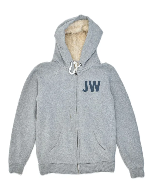 warm pullover hoodieJACK WILLS Womens Graphic Sherpa Zip Hoodie Sweater UK 10 Small Grey