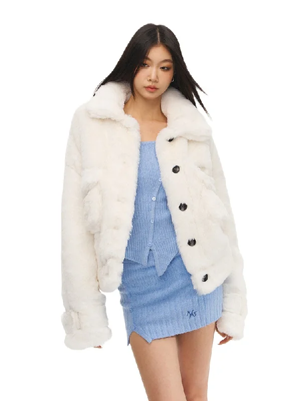 classic bomber jacketLoose Fit Casual Faux Fur Jacket