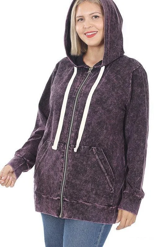 athletic jacketPlus Size Mineral Wash Zipper Hoodie Jacket